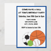 Sportbalspelen personaliseren verjaardagsuitnodigi kaart (Voorkant / Achterkant)