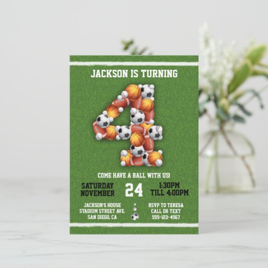 Sportbeesten 4e verjaardag van de uitnodiging van  (Staand voorkant)