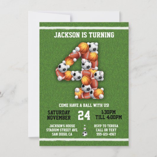 Sportbeesten 4e verjaardag van de uitnodiging van  (Voorkant)