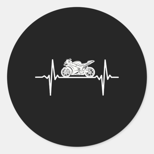 Sportbike EKG Biker Pulse Motorrijders Hebeat Ronde Sticker (Voorkant)