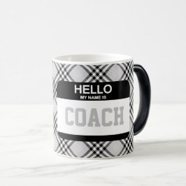 Sportcoach NAAM Tag Grijs Zwart Wit Plaid Team Magische Mok