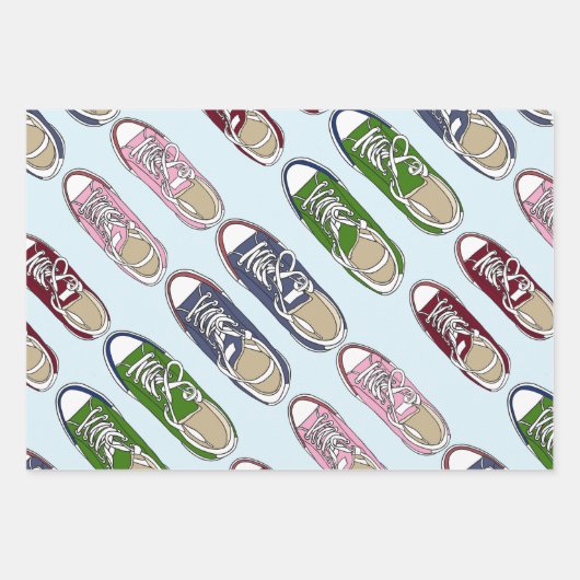 Sportconcept. Gymschoenen van verschillende kleure Inpakpapier Vel (Voorkant 2)