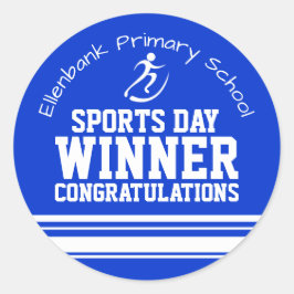 Sportdag winnaar felicitaties blauwe award ronde sticker