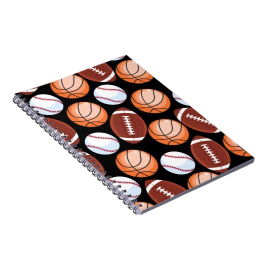 SPORTEN VOOR Baseball Football Basketball Patroon Notitieboek (Rechterzijde)