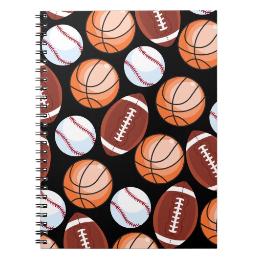 SPORTEN VOOR Baseball Football Basketball Patroon Notitieboek (Voorkant)