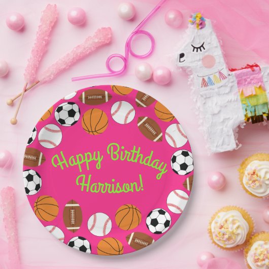 Sportfeest op zaterdag Kinder spoedroze meisjes Papieren Bordje (Feest)