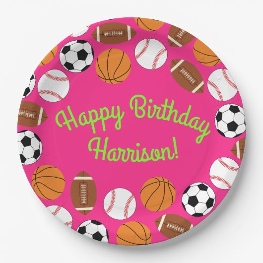 Sportfeest op zaterdag Kinder spoedroze meisjes Papieren Bordje (Voorkant)