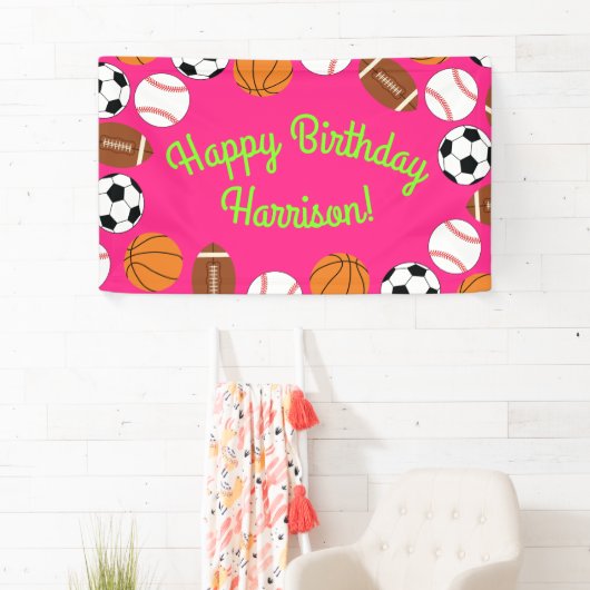 Sportfeest op zaterdag Kinder spoedroze meisjes Spandoek (Insitu)