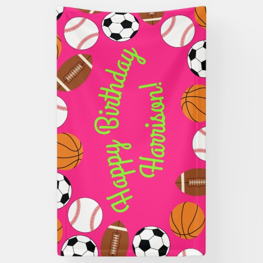 Sportfeest op zaterdag Kinder spoedroze meisjes Spandoek (Verticaal)