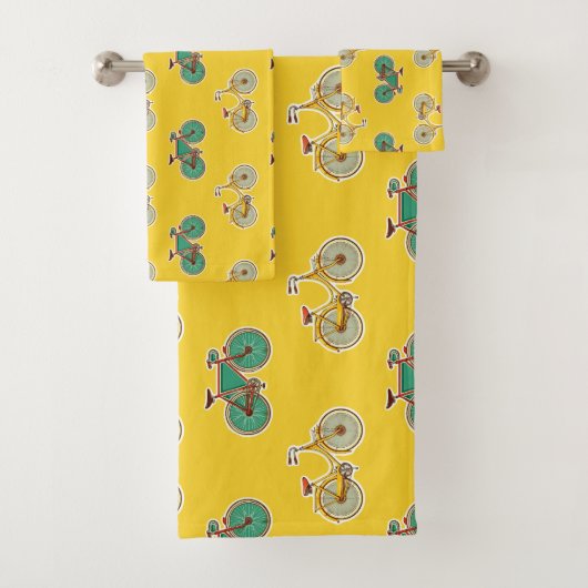 sportfiets. Retrofiel geel patroon Bad Handdoek (Insitu)