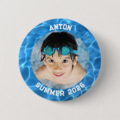 Sportfoto Aqua Blue Zwembadrand Ronde Button 5,7 Cm (Voorkant)