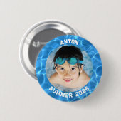 Sportfoto Aqua Blue Zwembadrand Ronde Button 5,7 Cm (Voorkant /achterkant)