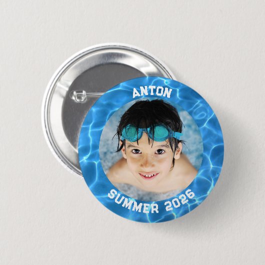 Sportfoto Aqua Blue Zwembadrand Ronde Button 5,7 Cm (Voorkant /achterkant)