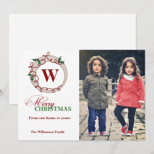 Sportfotokaart voor prettige kerstmonogram feestdagenkaart (Voorkant / Achterkant)