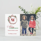 Sportfotokaart voor prettige kerstmonogram feestdagenkaart (Staand voorkant)