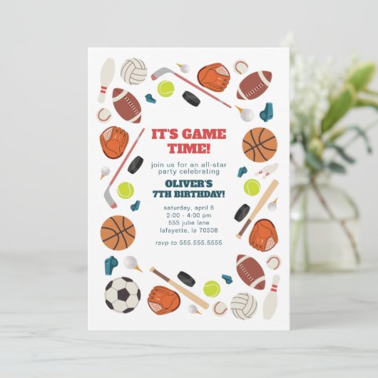 Sportgame Time All-Star Birthday Party Kaart (Staand voorkant)