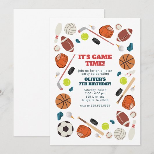 Sportgame Time All-Star Birthday Party Kaart (Voorkant / Achterkant)