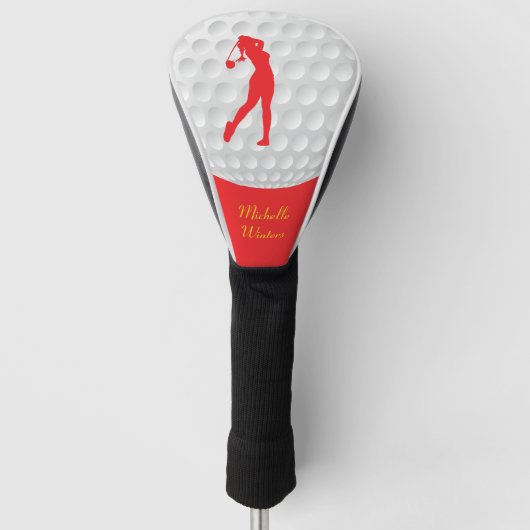 Sportgolfer Vrouw Red Silhouette Golfheadcover (Voorkant)