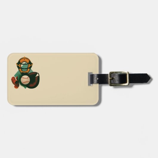 Sporthonkbalspeler, Catcher met Mitt Bagagelabel (Voorkant horizontaal)