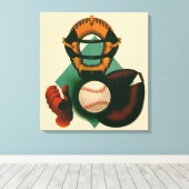 Sporthonkbalspeler, Catcher met Mitt Canvas Afdruk (Insitu (Houten vloer))