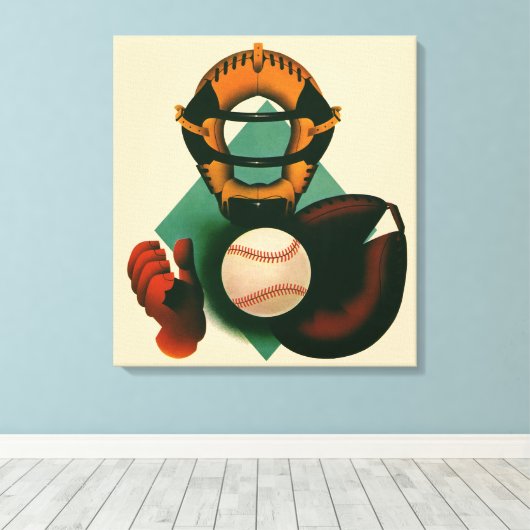 Sporthonkbalspeler, Catcher met Mitt Canvas Afdruk (Insitu (Houten vloer))
