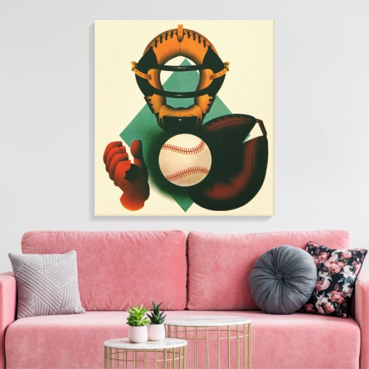 Sporthonkbalspeler, Catcher met Mitt Canvas Afdruk (Insitu (Woonkamer))