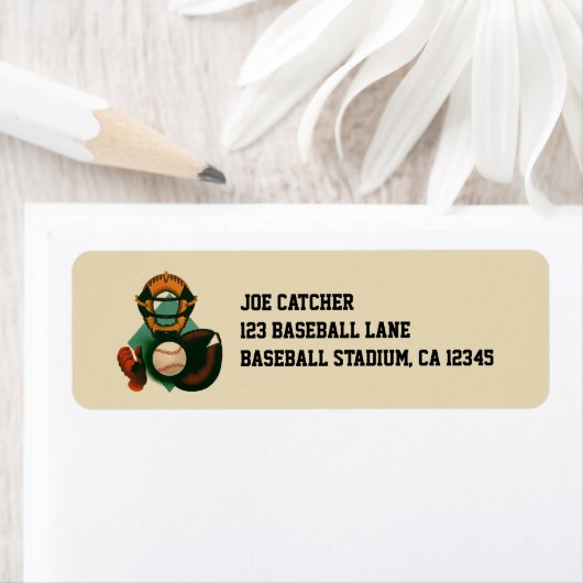  Sporthonkbalspeler, Catcher met Mitt Etiket (Insitu)