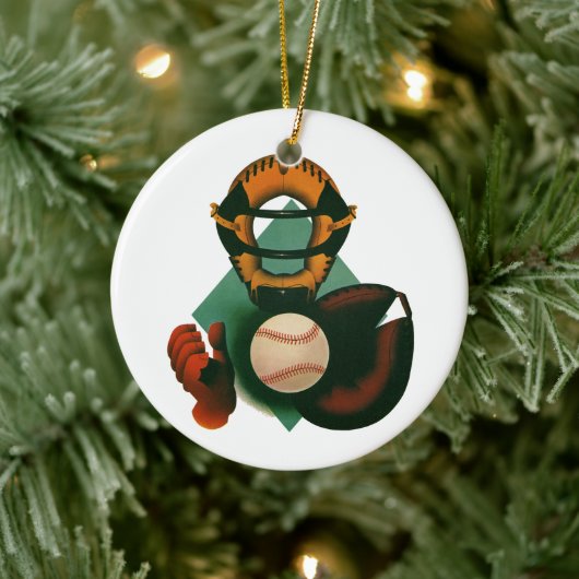 Sporthonkbalspeler, Catcher met Mitt Keramisch Ornament (Boom)