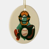Sporthonkbalspeler, Catcher met Mitt Keramisch Ornament (Rechts)