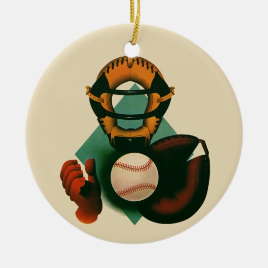 Sporthonkbalspeler, Catcher met Mitt Keramisch Ornament (Voorkant)