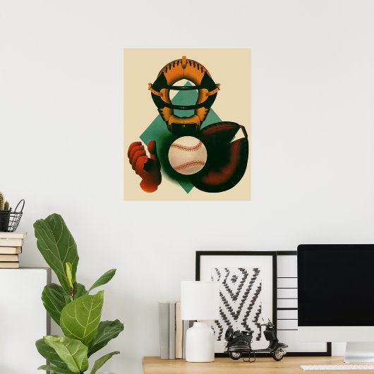  Sporthonkbalspeler, Catcher met Mitt Poster (Thuiskantoor)