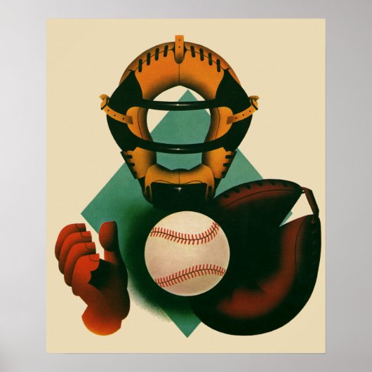  Sporthonkbalspeler, Catcher met Mitt Poster (Voorkant)