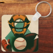  Sporthonkbalspeler, Catcher met Mitt Sleutelhanger (Achterkant)