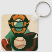  Sporthonkbalspeler, Catcher met Mitt Sleutelhanger (Achterkant)