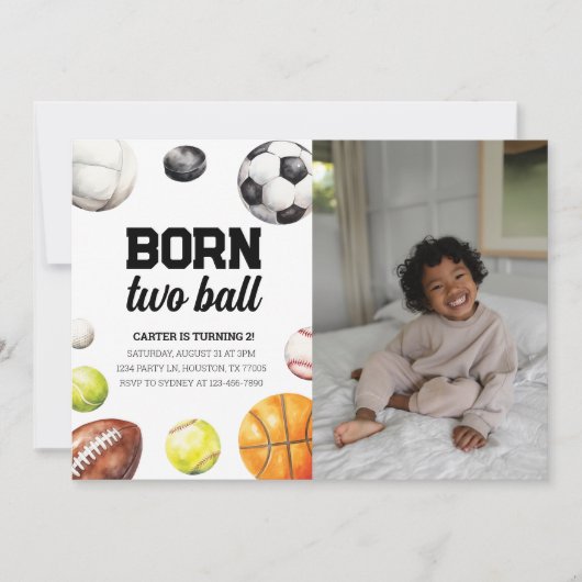 Sportief 2e verjaardagsfoto uitnodiging (Voorkant)