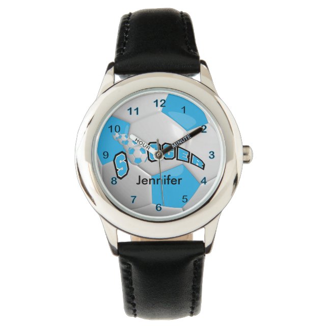 Sportief Baby Blauw Voetbal Horloge (Voorkant)