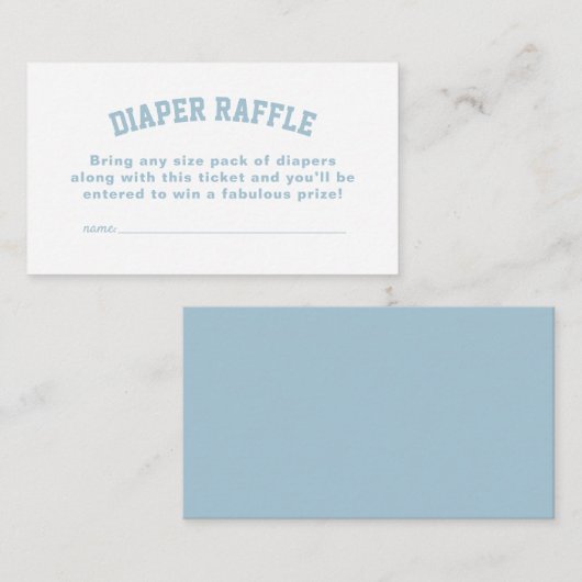 Sportief blauw baby shower luier verloting ticket informatiekaartje (Voorkant / Achterkant)