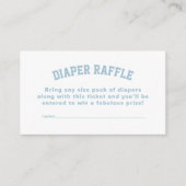 Sportief blauw baby shower luier verloting ticket informatiekaartje (Voorkant)