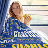 Sportief Blauw Geel Naam Herhalend Patroonstadion Fleece Deken