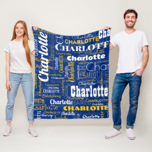 Sportief Blauw Geel Naam Herhalend Patroonstadion Fleece Deken