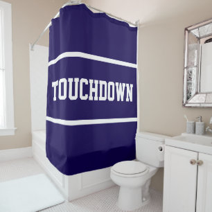 Sportief diep marineblauw TOUCHDOWN witte tekststr Douchegordijn