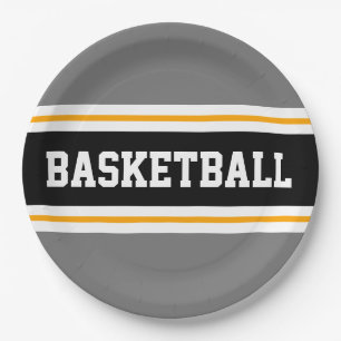 Sportief Fun Grijs Zwart Geel BASKETBAL Strepen Papieren Bordje