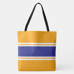 Sportief Fun Helder Oranje Blauw Wit Racing Strepe Tote Bag