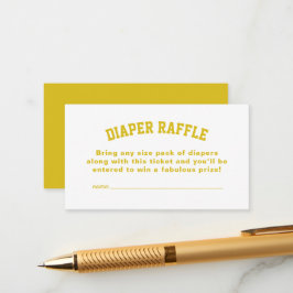 Sportief geel baby shower luier verloting ticket informatiekaartje