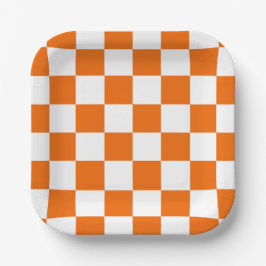 Sportief geruit oranje wit Teamkleuren Leuk Papieren Bordje
