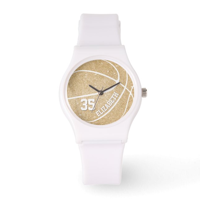 Sportief gouden meisjes basketbal gepersonaliseerd horloge (Voorkant)