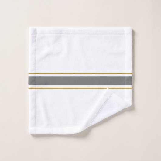 Sportief grijs goudbruin racestrepen op wit bad handdoek (Wasdoekje)