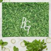 Sportief groen gras achtergrond monogram Initialen Theedoek (Gevouwen)
