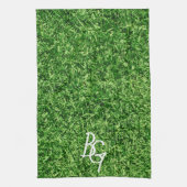 Sportief groen gras achtergrond monogram Initialen Theedoek (Verticaal)