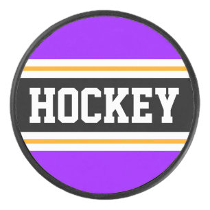 Sportief helder paars oranje zwart HOCKEY strepen Puck